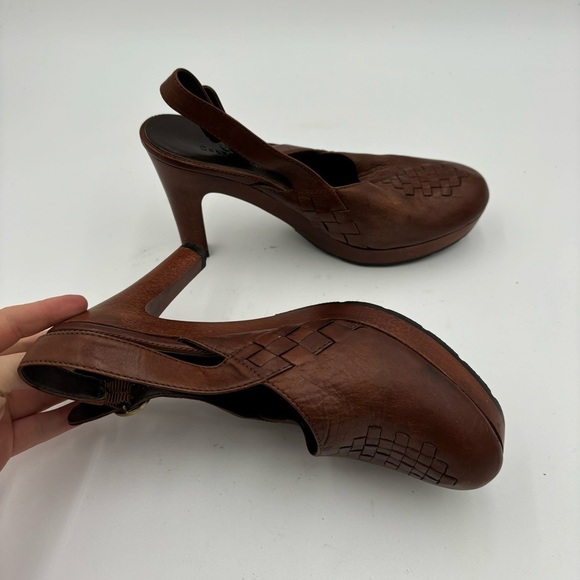 Cole Haan Women’s 9 Brown Leather Platform Woven Heels - Picture 5 of 7